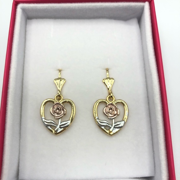 Small dangle heart earrings gold plated jewelry - Picture 2 of 5